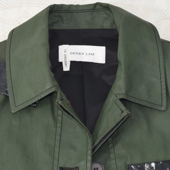 Derek Lam 10 Crosby Utility Jacket Designer Trench Coat Buttons Army Green 0 - Picture 4 of 16
